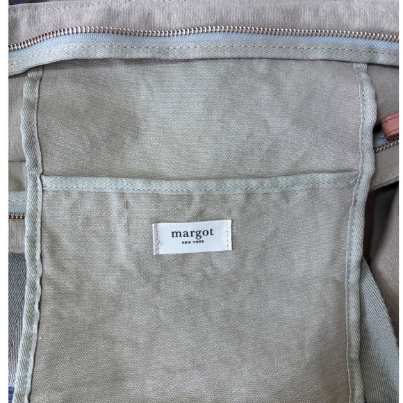 MARGOT New York Sloane Tote Beach Bag Tan Light Green Strap Canvas - Picture 7 of 9